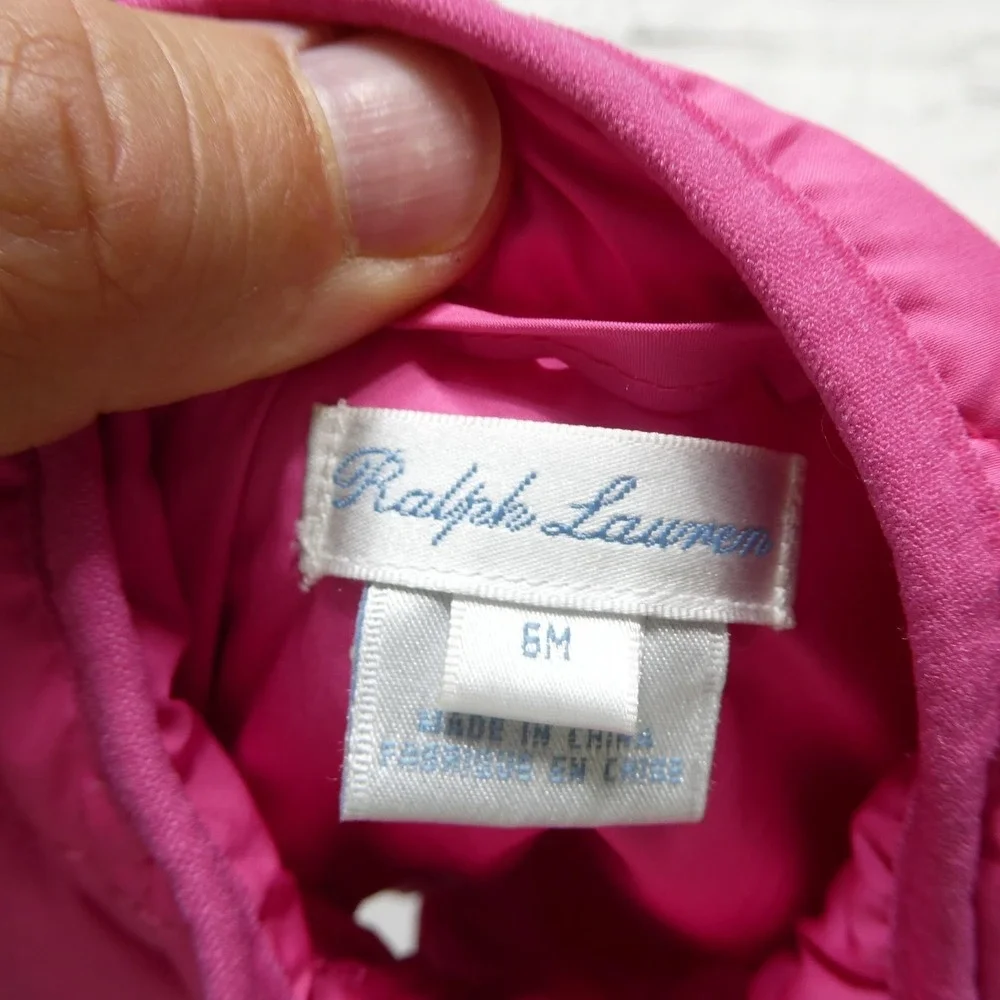 Ralph Lauren Jacket Baby Girls 3-6 Months Pink Quilted Puffer Coat Zip Winter